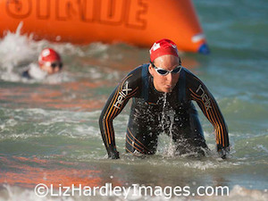 Swim leader Rebecca Clarke wasn't wanting another red cap so close at swim's end